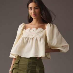 By Anthropologie Lace Babydoll Top Cream Size S $120